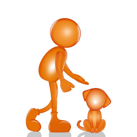 stylized illustration of man with puppyの写真素材