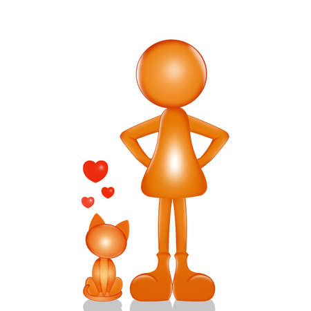 illustration of stylized woman with catの写真素材