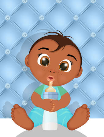 illustration of baby black with milkの写真素材