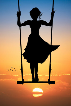 girl on swing at sunsetの写真素材