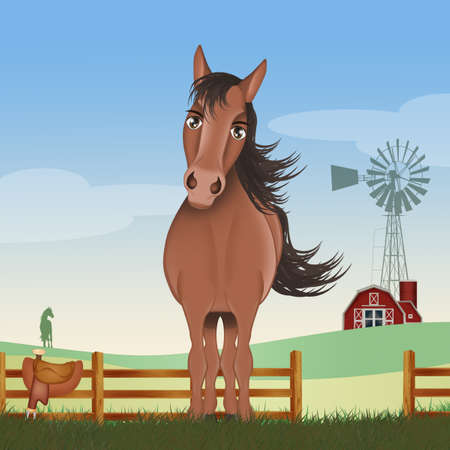 illustration of funny horse in the fenceの写真素材