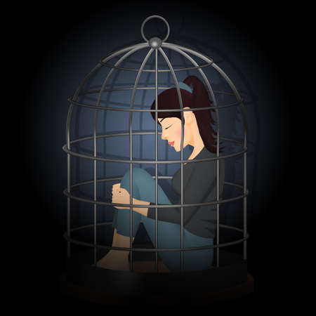 illustration of woman in the cageの写真素材