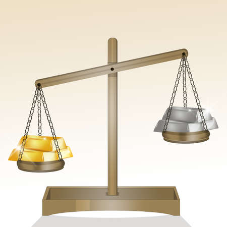 illustration of gold and silver on the scalesの写真素材