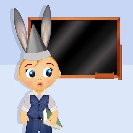 funny illustration of child with donkey hatの写真素材