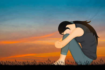 the depressed and sick girlの写真素材