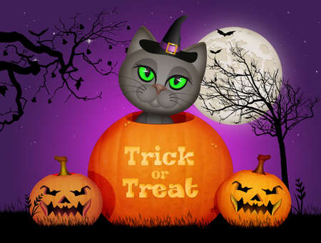 funny illustration of trick or treat pumpkin for Halloweenの写真素材