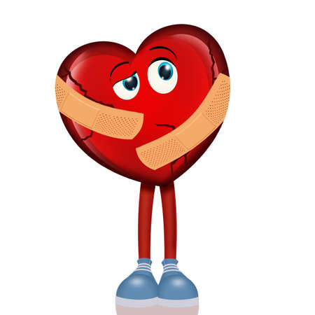 funny illustration of heart with plasterの写真素材