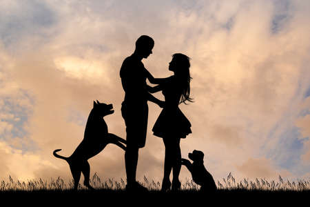 illustration of couple with her dogsの写真素材