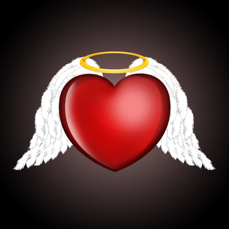 illustration of heart with wings and haloの写真素材