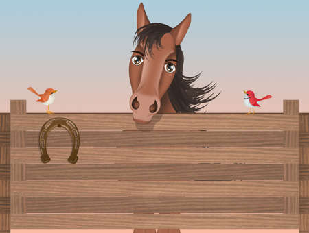 illustration of funny horse in the stableの写真素材