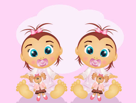 illustration of baby female twinsのeditorial素材