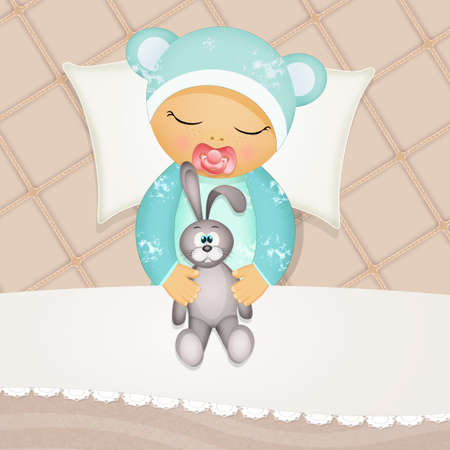 illustration of baby sleeps in the cotの写真素材
