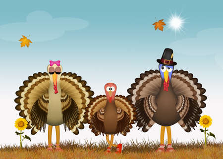 funny illustration of turkeysの写真素材