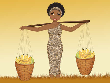 African woman brings bananasの写真素材