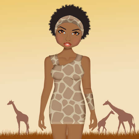 African woman with giraffe dressの写真素材