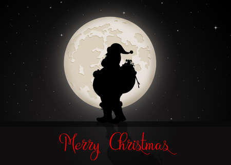silhouette of Santa Claus on the roof in the moonlightの写真素材