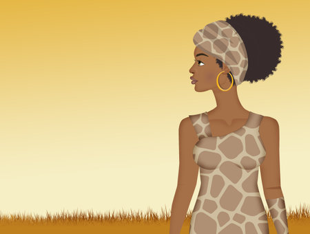 African woman with giraffe dressの写真素材