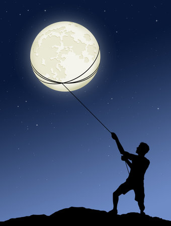 man tries to capture the moonの写真素材
