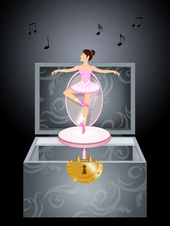 cute illustration of music box set with dancerの写真素材