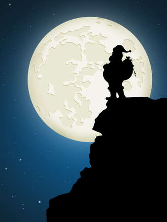 Santa Claus on the rope in the moonlightの写真素材
