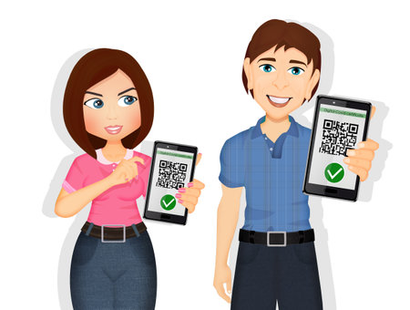 illustration of couple with green passの写真素材
