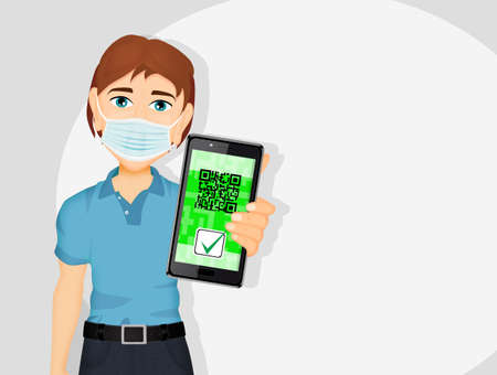 illustration of green pass on mobileの写真素材