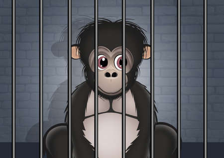 illustration of gorilla in the zoo cageの写真素材