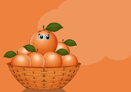 funny illustration of oranges in the basketの写真素材
