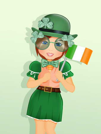 illustration of woman with decorations for St. Patrick's Dayの写真素材