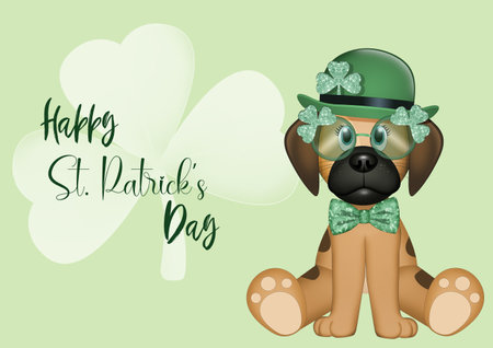 illustration of dog with decorations for St. Patrick's Dayの写真素材