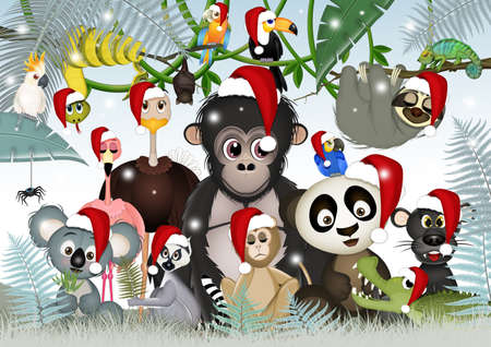 illustration of tropical animals at Christmasの写真素材