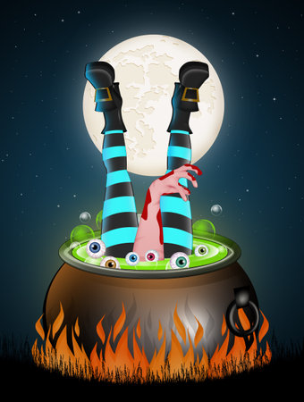 the witch cooks in the potの写真素材