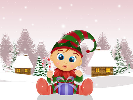 illustration of baby elf christmasの写真素材