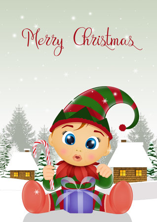 illustration of baby elf christmasの写真素材