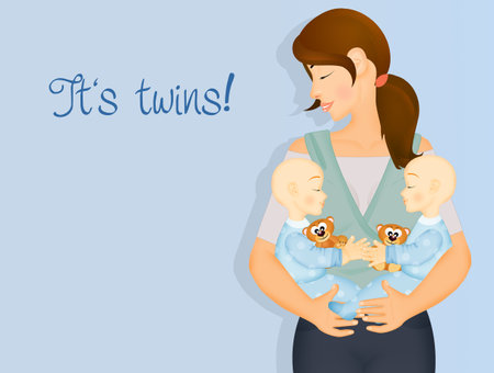 illustration of twins birth announcement postcardの写真素材