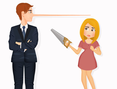 illustration of man telling lies to womanの写真素材