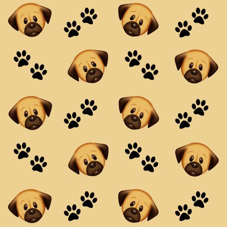illustration of dog faces and footprints backgroundの写真素材