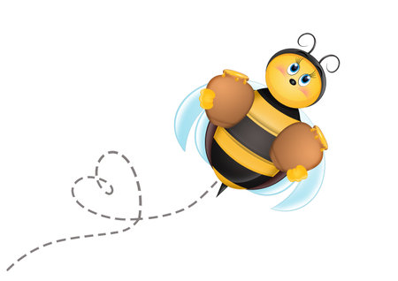 funny illustration of bee carrying honeyの写真素材