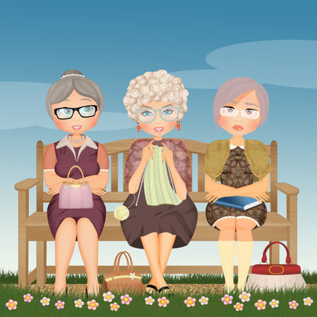 elderly women sitting on the benchの写真素材