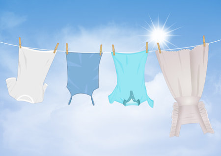 illustration of laundry hanging in the sunの写真素材