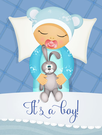 announcement postcard in the unborn baby boyの写真素材