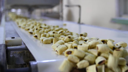 Cookies production line at a food factory.の写真素材