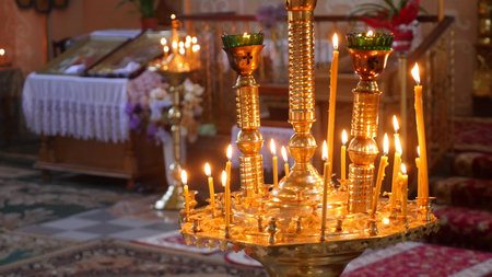 church. Orthodox Church. Christianity church lighted candles icon religion.