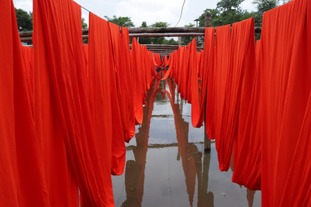 textile fabric drying in the sunの写真素材