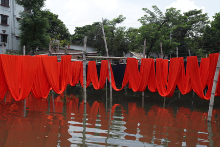 textile fabric drying in the sunの写真素材