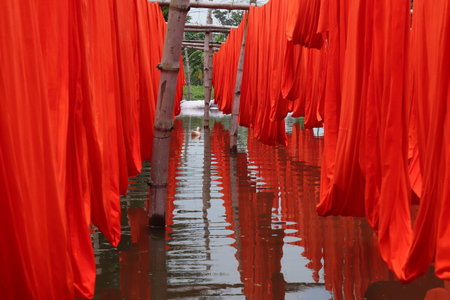 textile fabric drying in the sunの写真素材