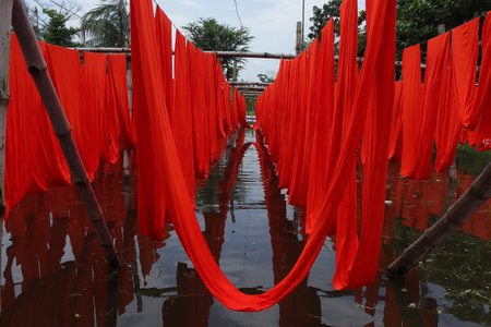 textile fabric drying in the sunの写真素材