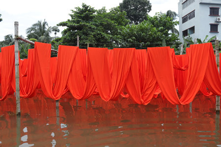 textile fabric drying in the sunの写真素材