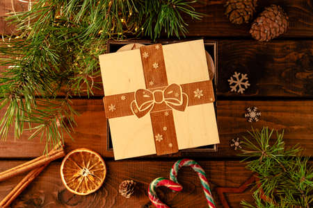 box with an engraving of a bow and ribbon on the lidの写真素材