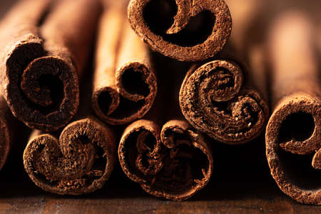 cinnamon and cassia sticks are close. condiment sticks on the sideの写真素材